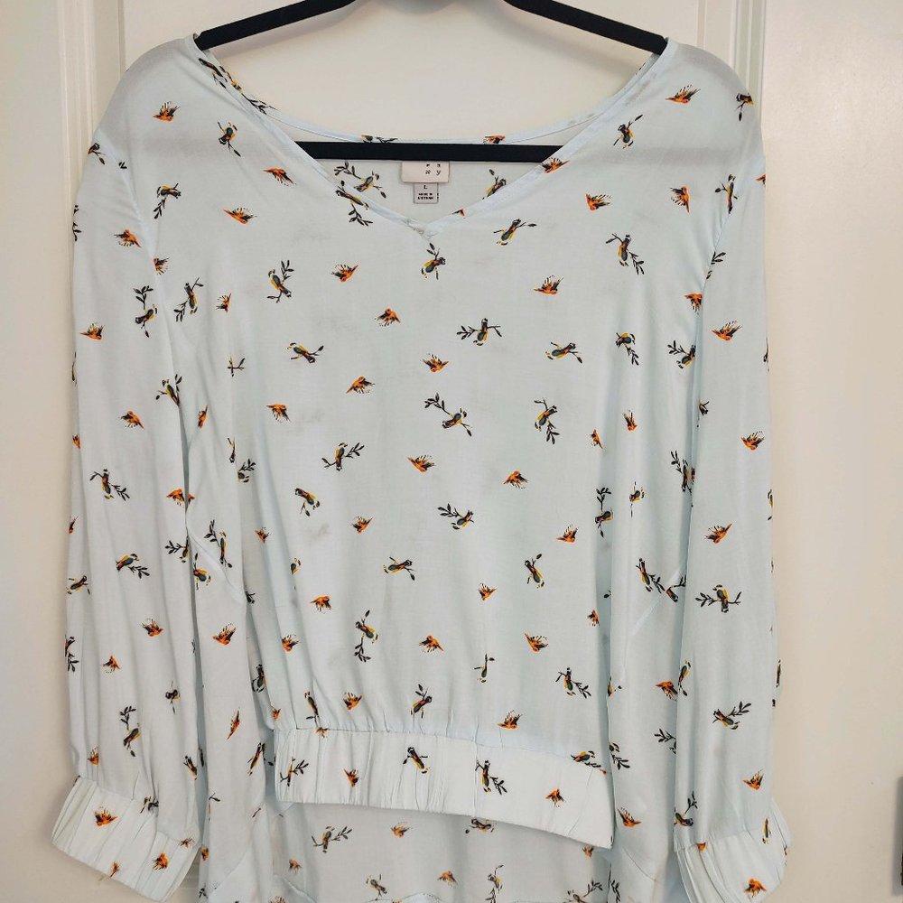 Semi-Sheer Bird Print Blouse